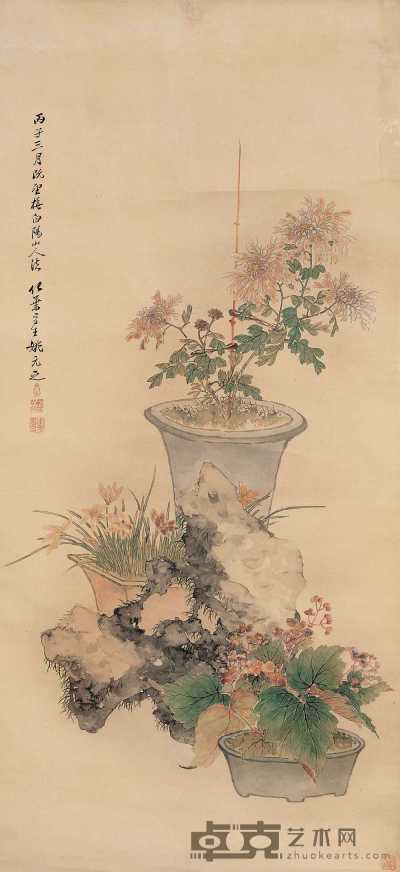 姚元之 1816年作 花卉 立轴 130×59.5cm